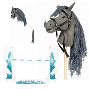 Zestaw dla Hobby Horse Koń na kiju szary z otwartą buzią i przeszkoda fale Astrup