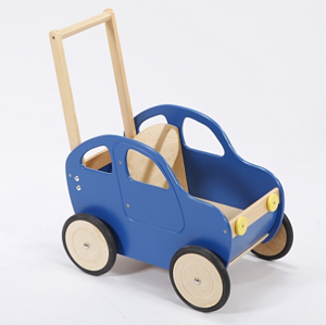Niebieski samochód - drewniany wózek na zabawki