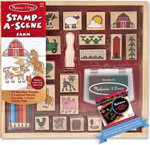 Zestaw drewnianych pieczątek Farma 18592-Melissa & Doug, stempelki