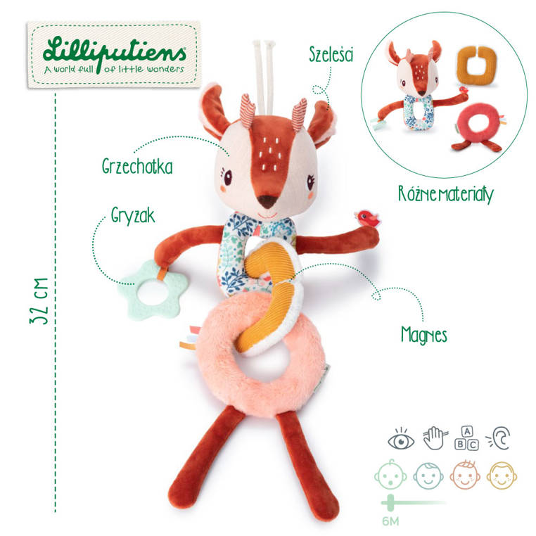 Aktywizujący łańcuch sensoryczny z gryzakiem i grzechotką Sarenka Stella 83429 Lilliputiens