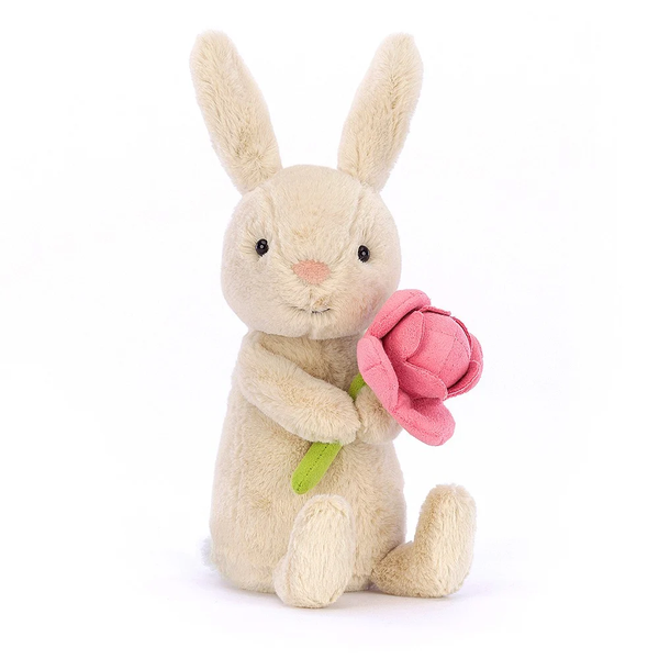 Wesoły Króliczek z Kwiatem Peoni 15 cm Jellycat maskotki BONB3P